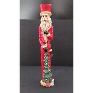 Vintage 10" Santa Claus Holding Christmas Tree Candlestick Holder Holiday Decor